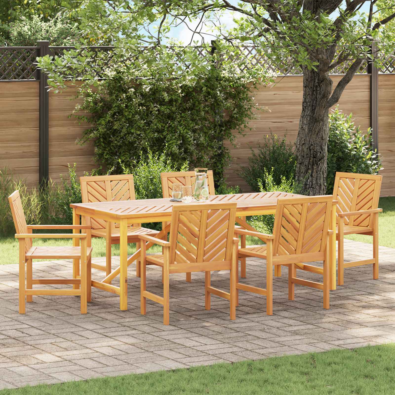 Tuin eettafelset 7 pcs Bruin Massief Acaciahout – afbeelding 1