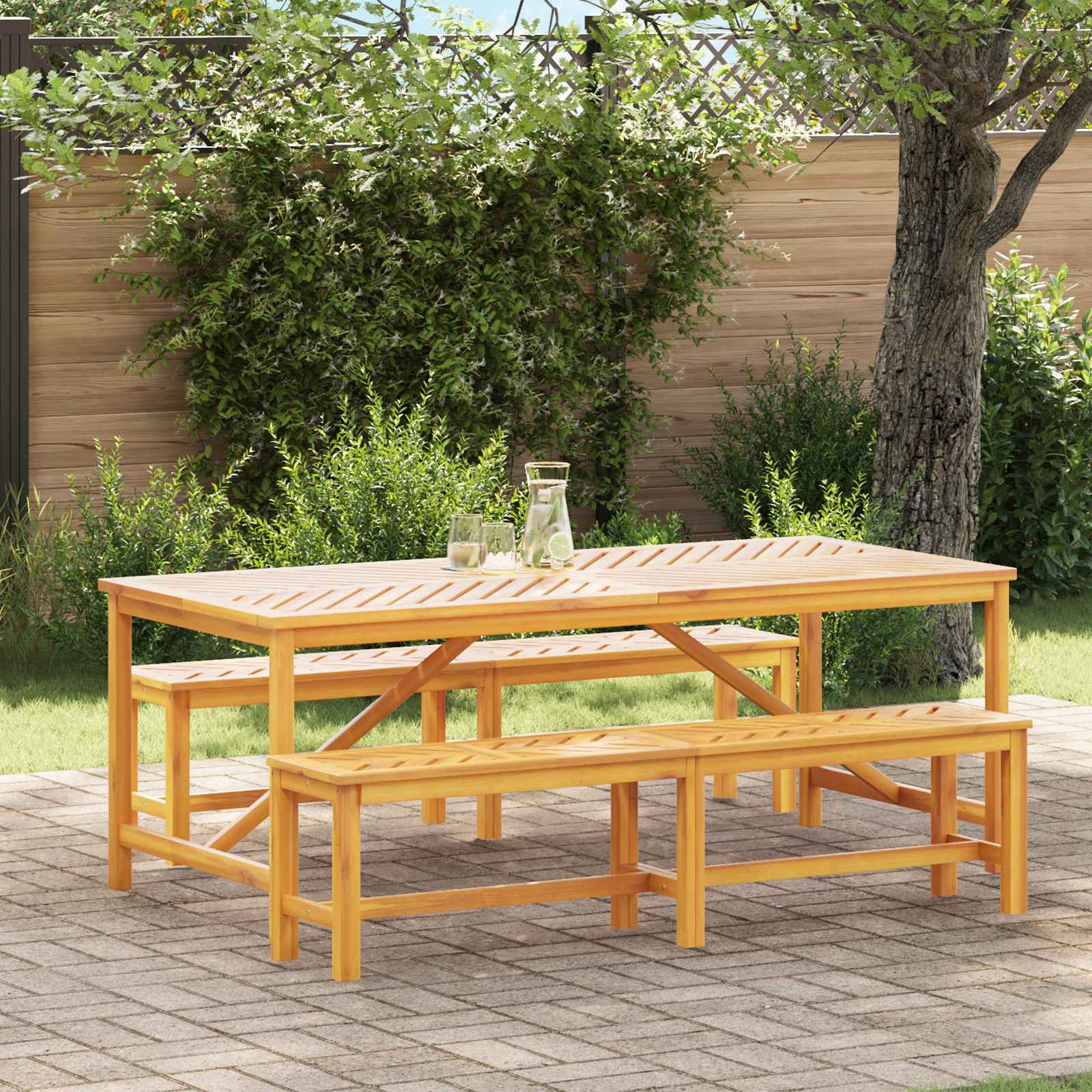Tuin eettafelset 3 pcs Bruin Massief Acaciahout – afbeelding 1
