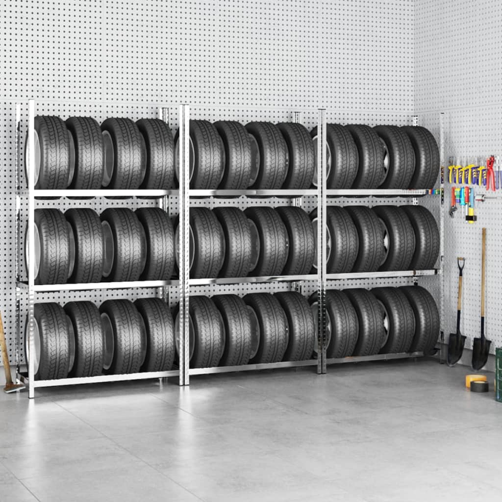 Bandenrekken 3-laags 3 st 110x40x200 cm staal zilverkleurig