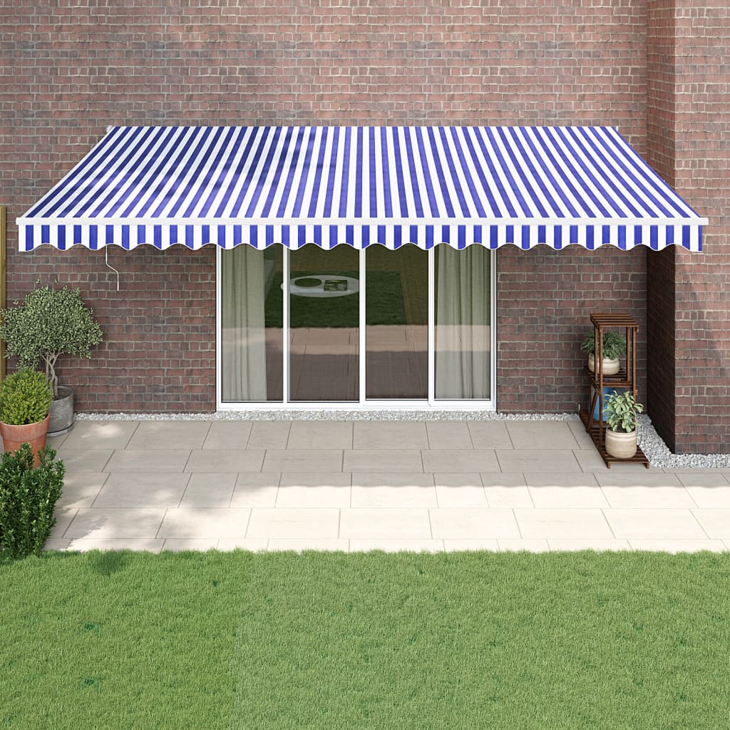 Luifel uittrekbaar 5x3 m stof en aluminium blauw en wit