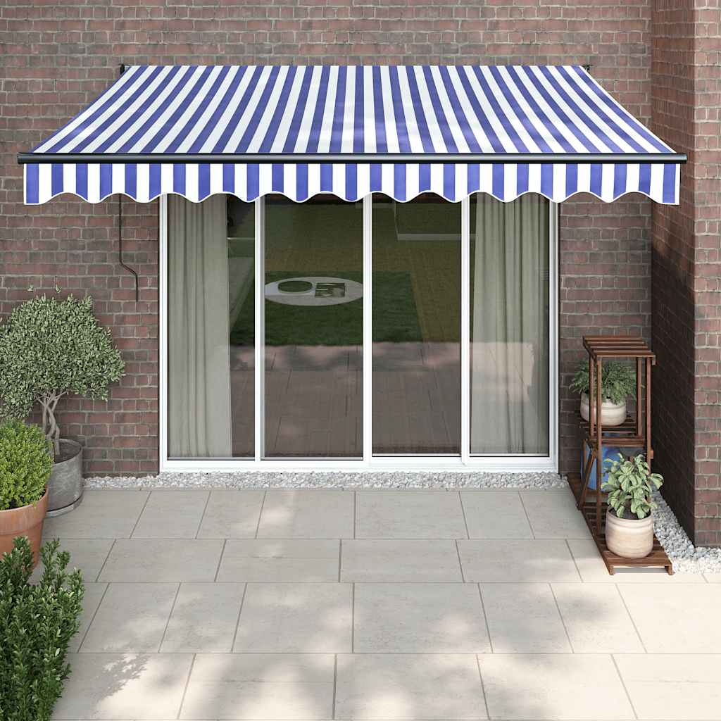 Luifel uittrekbaar 3x2,5 m stof en aluminium blauw en wit