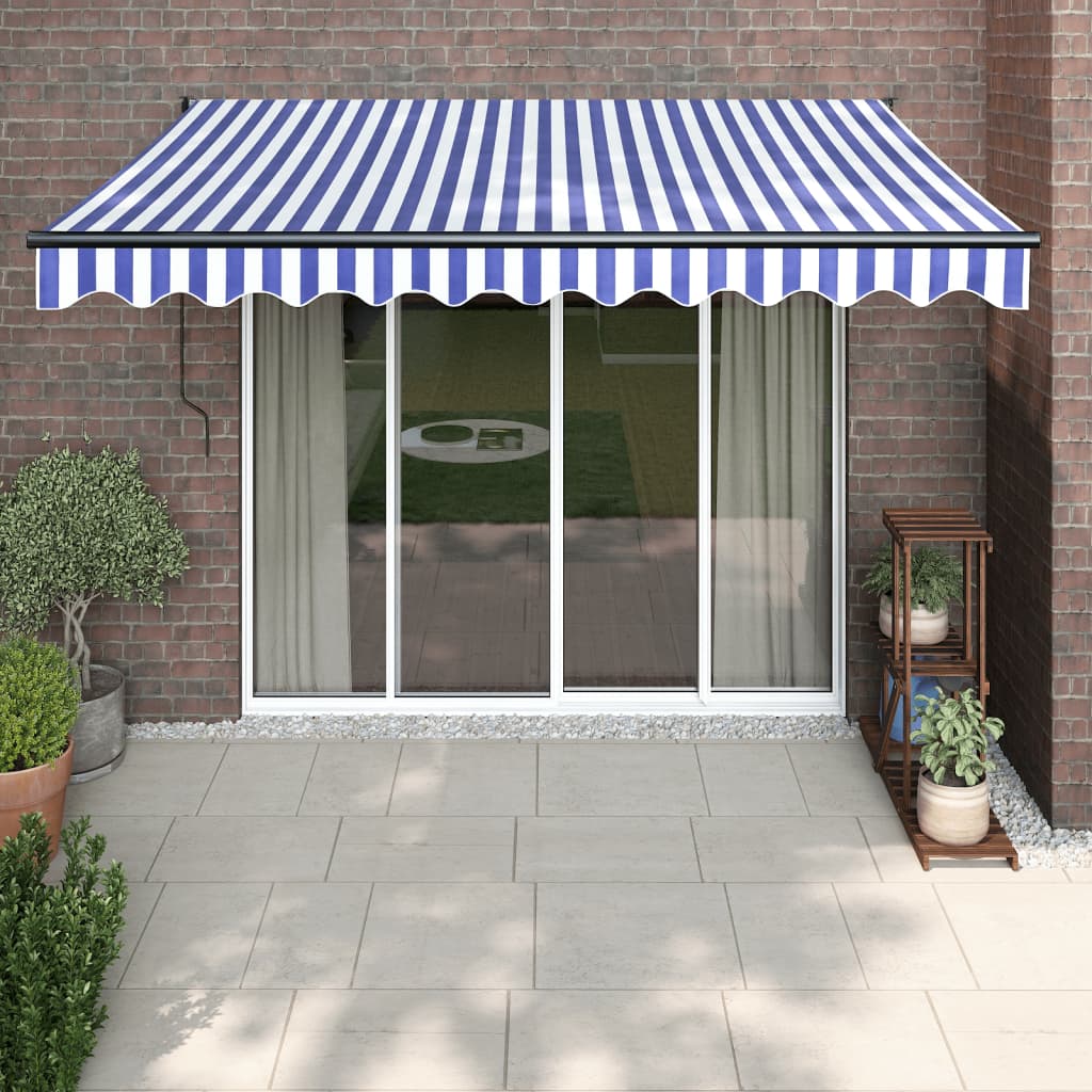 Luifel uittrekbaar 3,5x2,5 m stof en aluminium blauw en wit