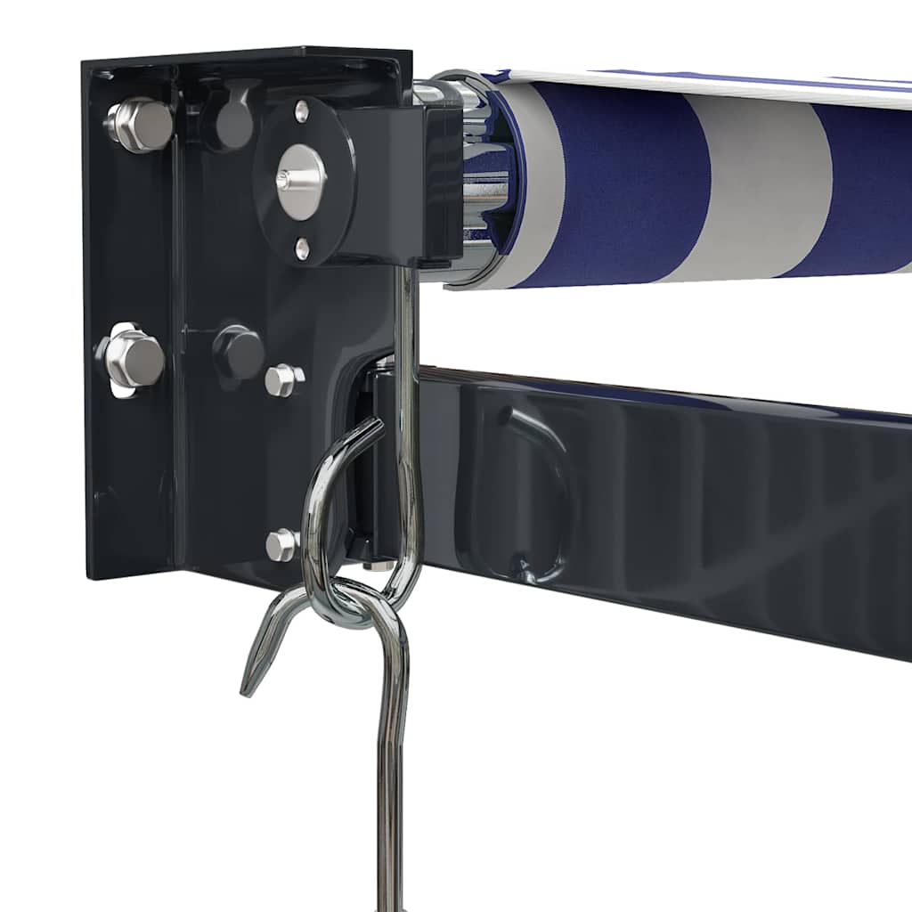 Luifel uittrekbaar 4x3 m stof en aluminium blauw en wit – afbeelding 7