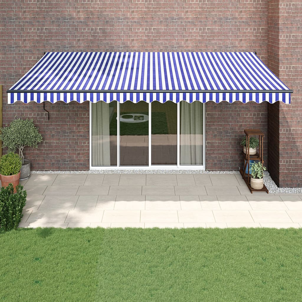 Luifel uittrekbaar 5x3 m stof en aluminium blauw en wit