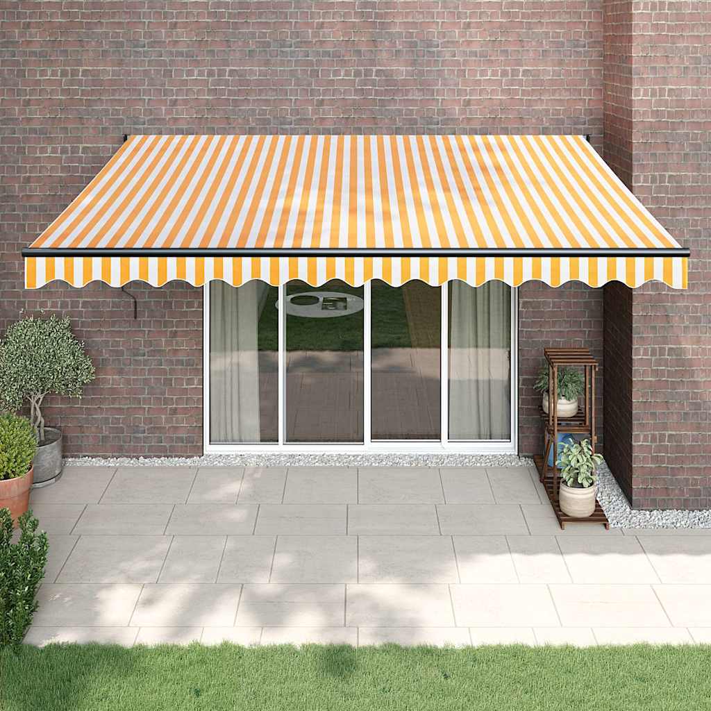 Luifel uittrekbaar 4x3 m stof en aluminium geel en wit – afbeelding 1