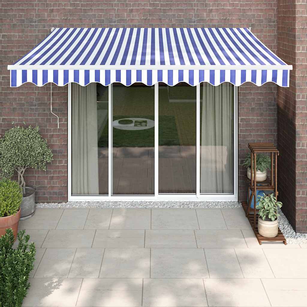 Luifel elektrisch uitschuifbaar 3,5x2,5 m blauw en wit