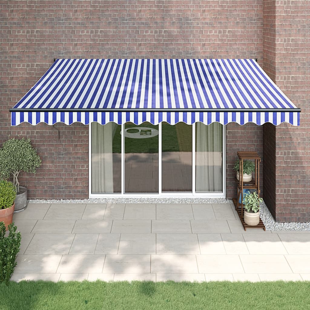 Luifel automatisch uitschuifbaar 4,5x3 m blauw en wit