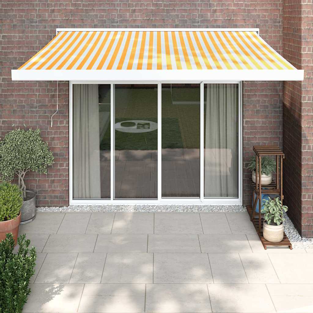 Luifel uittrekbaar 3x2,5 m stof en aluminium geel en wit – afbeelding 1