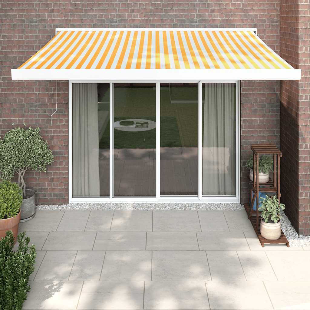 Luifel uittrekbaar 3,5x2,5 m stof en aluminium geel en wit – afbeelding 1