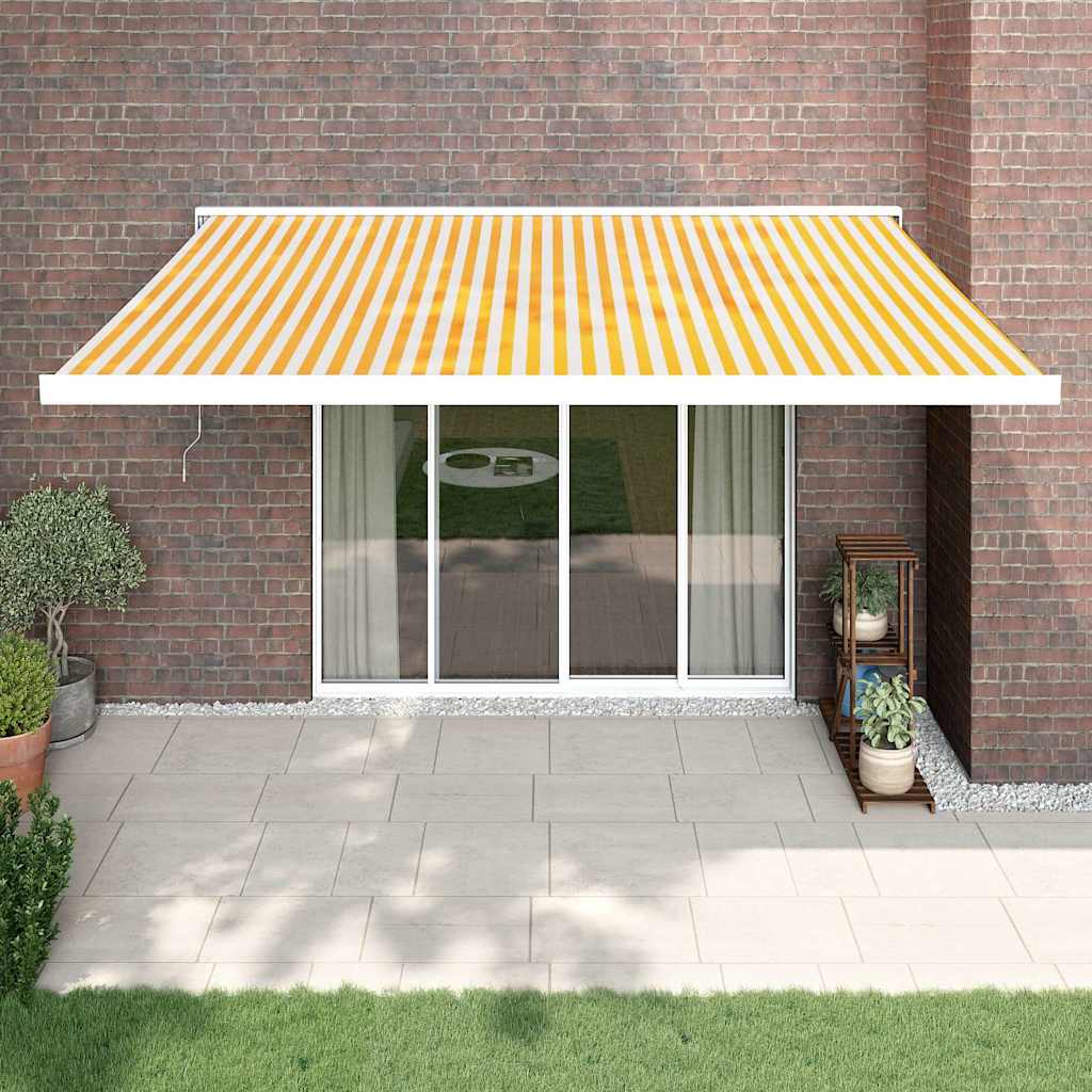 Luifel uittrekbaar 4x3 m stof en aluminium geel en wit – afbeelding 1