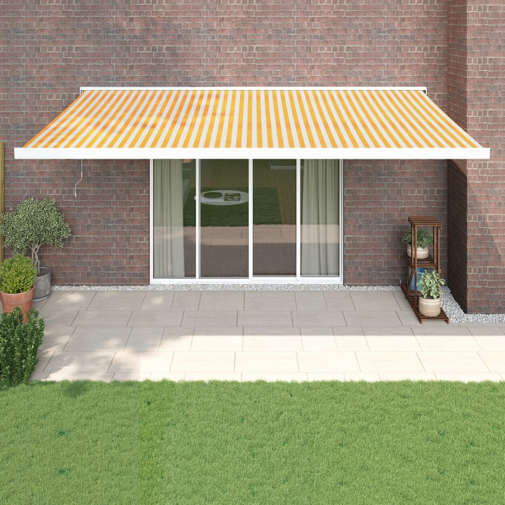 Luifel uittrekbaar 5x3 m stof en aluminium geel en wit – afbeelding 1