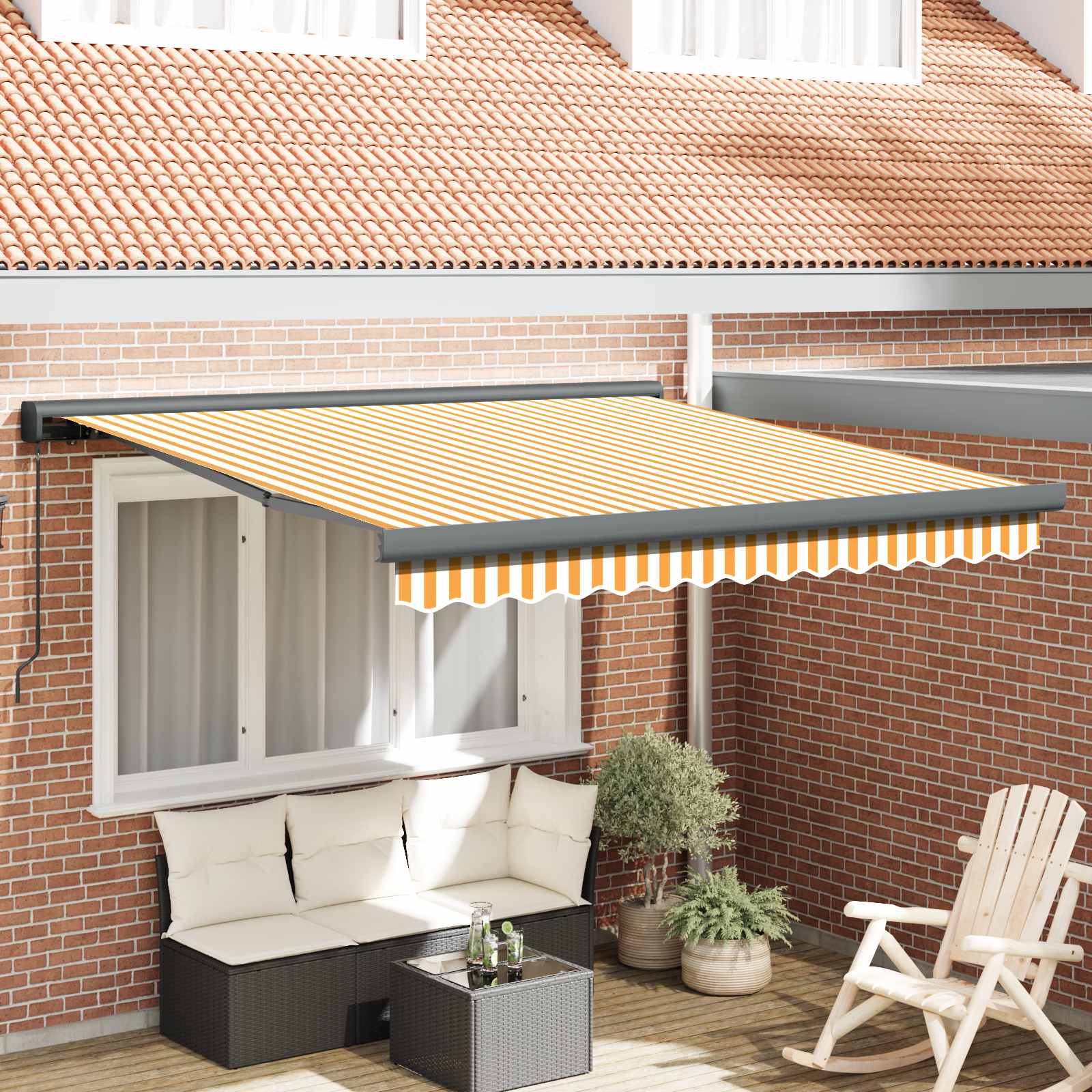 Luifel uittrekbaar 3x2,5 m stof en aluminium geel en wit – afbeelding 1