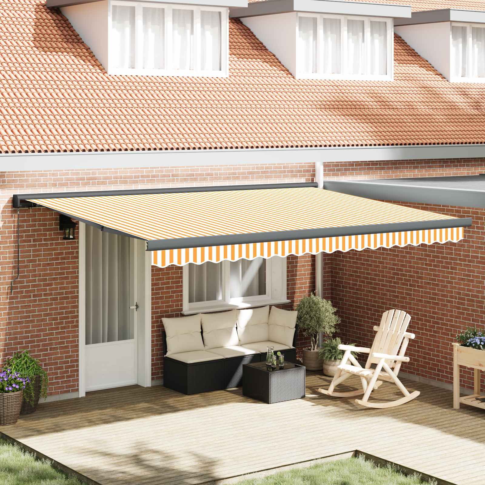 Luifel uittrekbaar 4x3 m stof en aluminium geel en wit – afbeelding 1