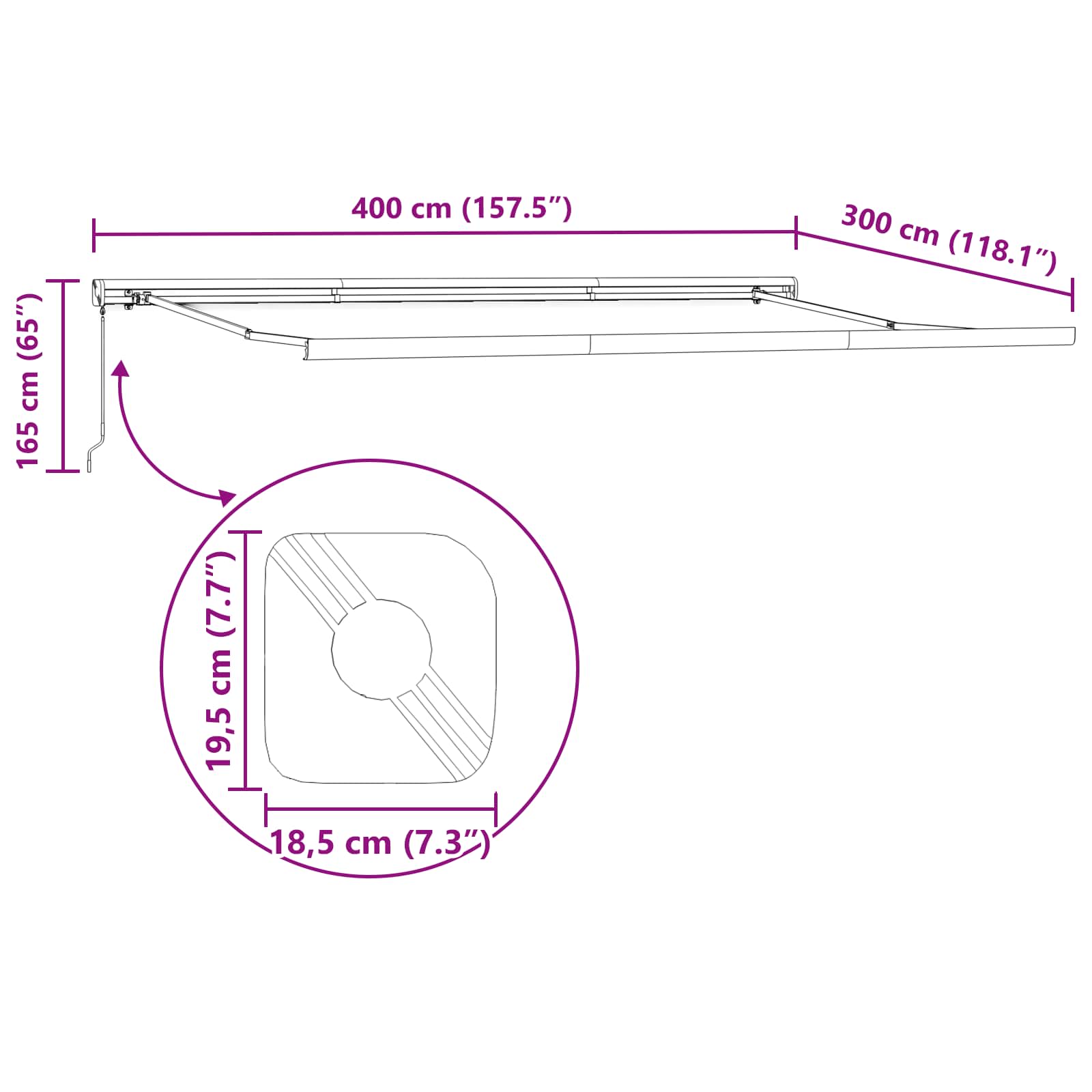 Luifel uittrekbaar 4x3 m stof en aluminium geel en wit – afbeelding 12