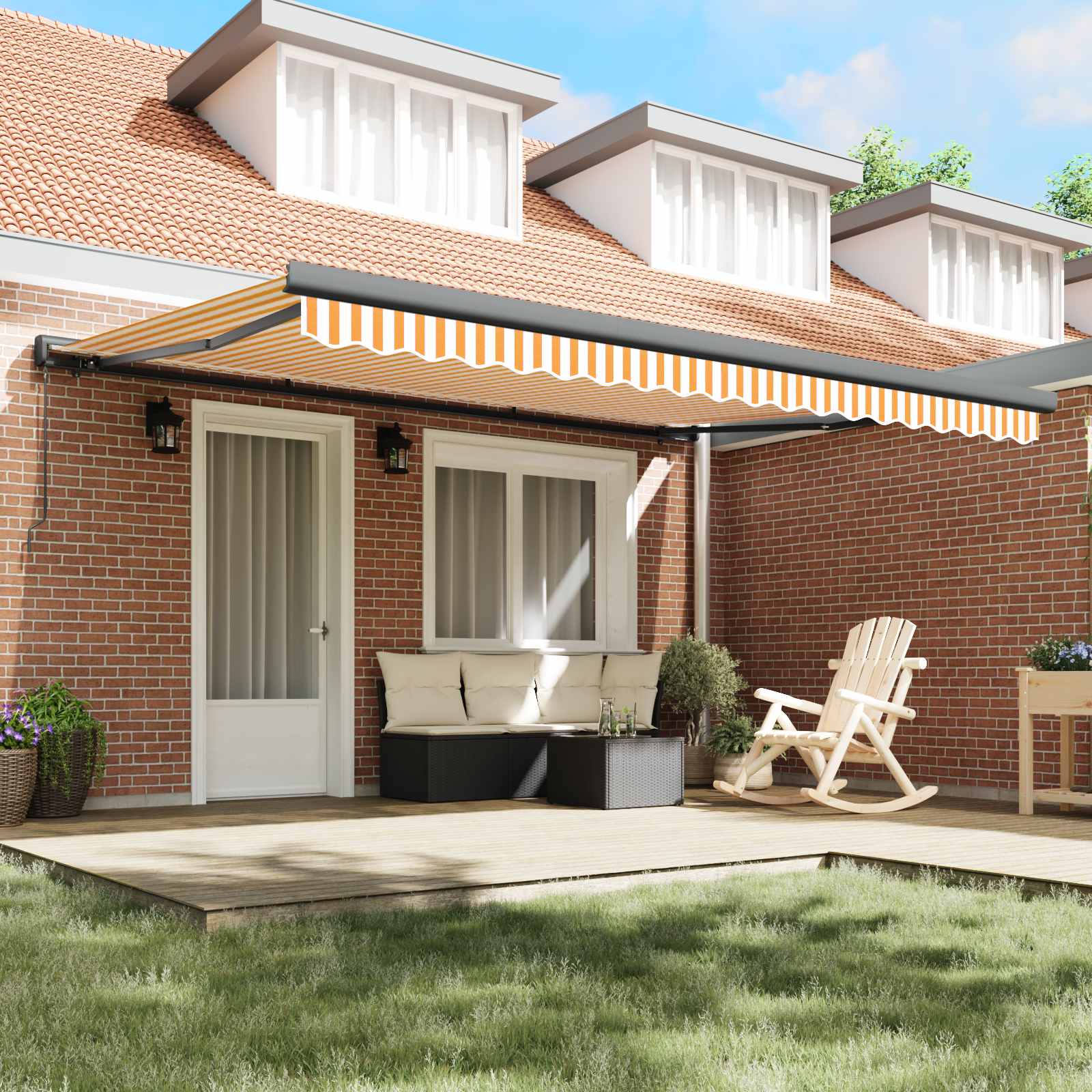 Luifel uittrekbaar 4x3 m stof en aluminium geel en wit – afbeelding 3