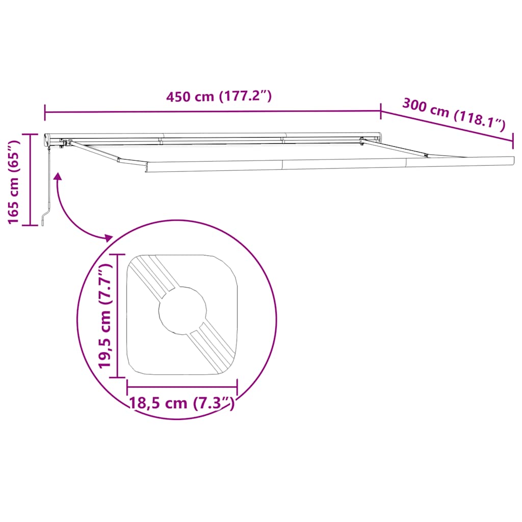 Luifel uittrekbaar 4,5x3 m stof en aluminium geel en wit – afbeelding 11