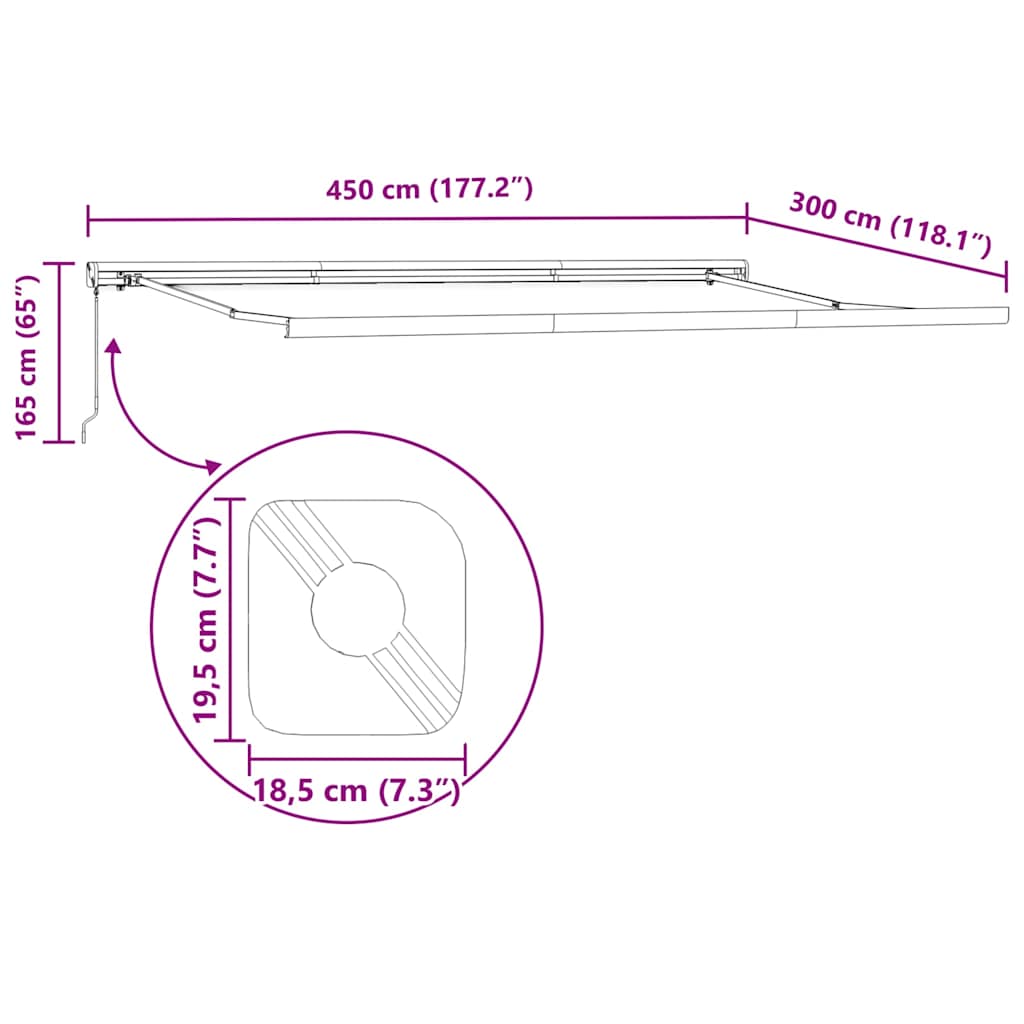 Luifel uittrekbaar 4,5x3 m stof en aluminium geel en wit – afbeelding 12