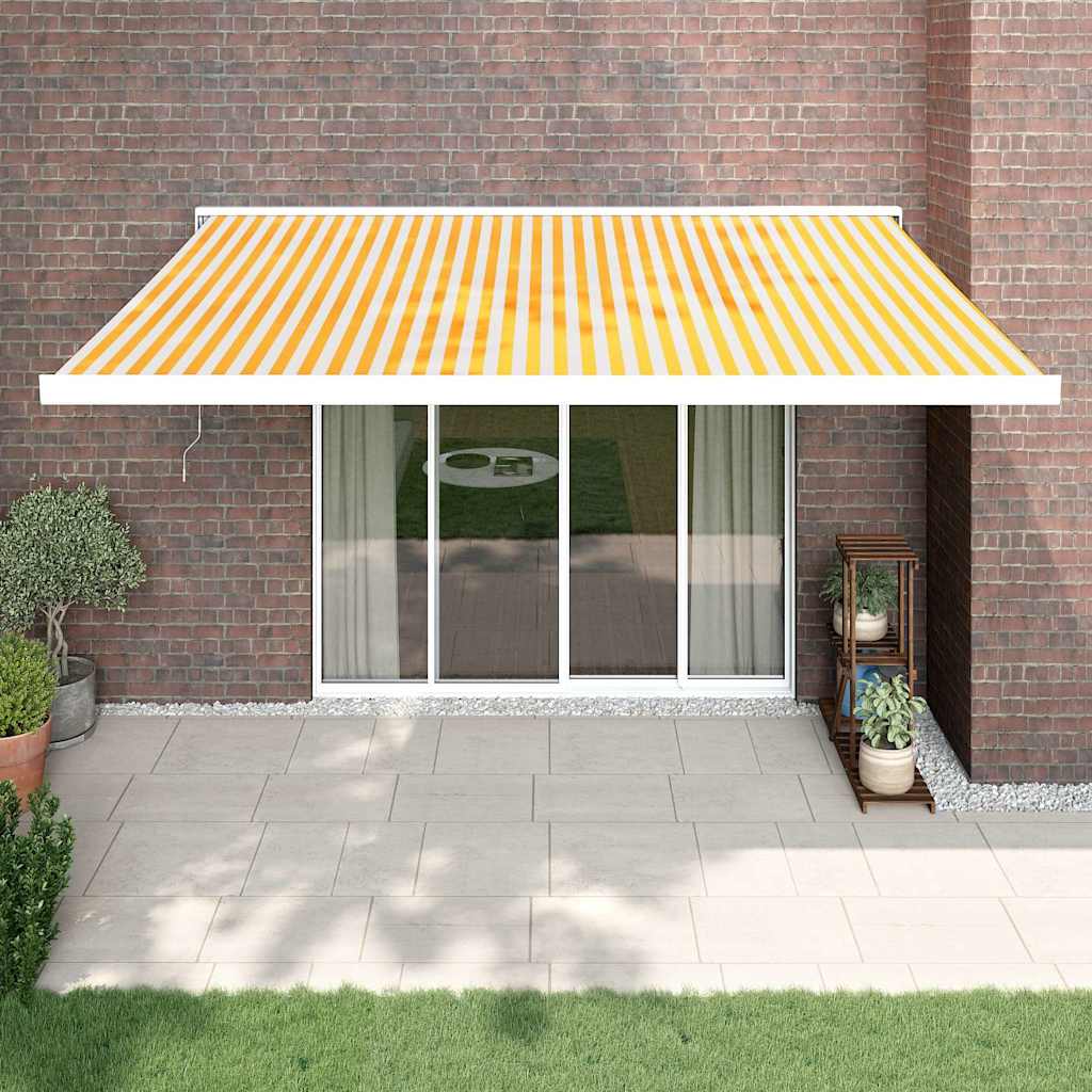Luifel uittrekbaar 4,5x3 m stof en aluminium geel en wit – afbeelding 1