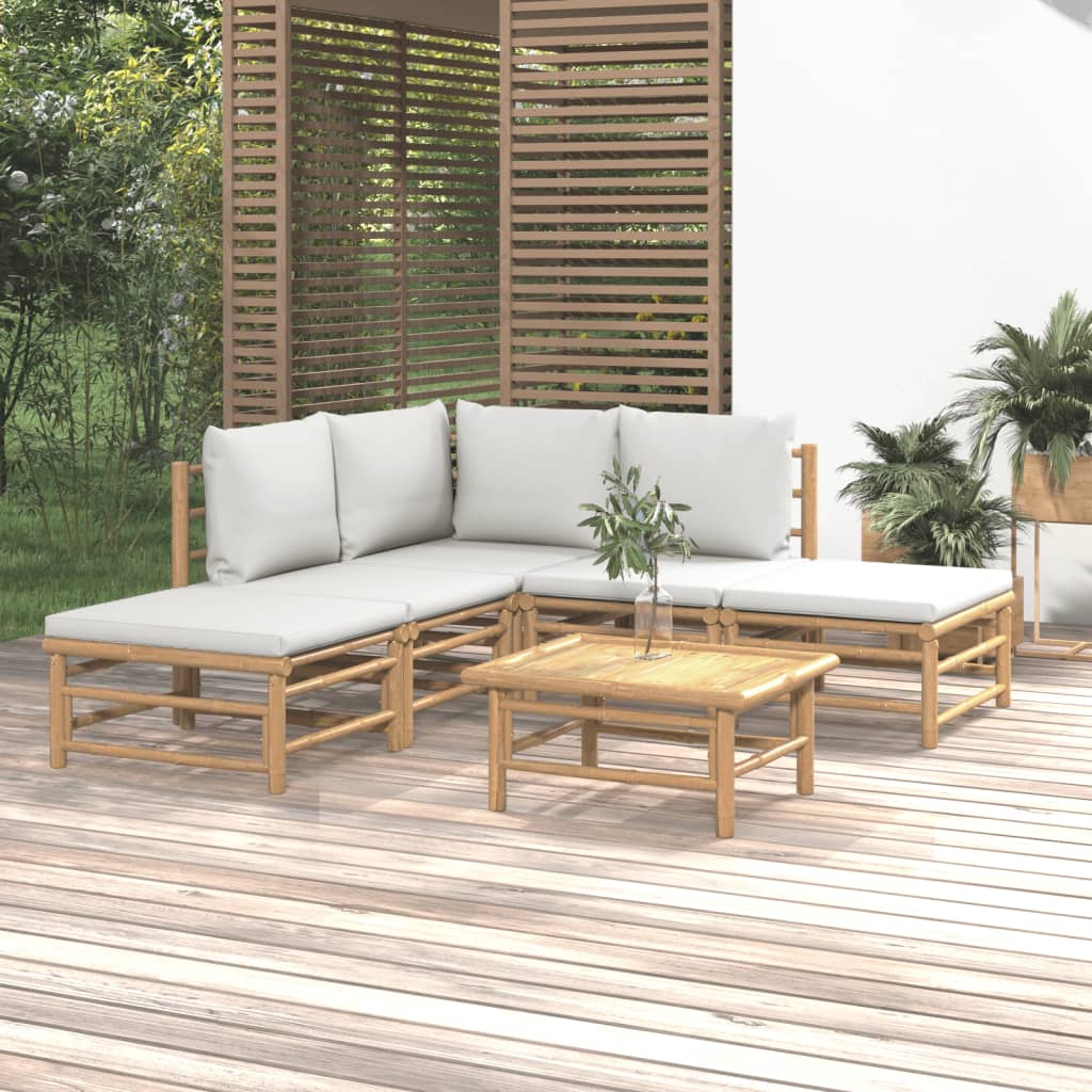 6-delige Loungeset met kussens bamboe lichtgrijs – afbeelding 1