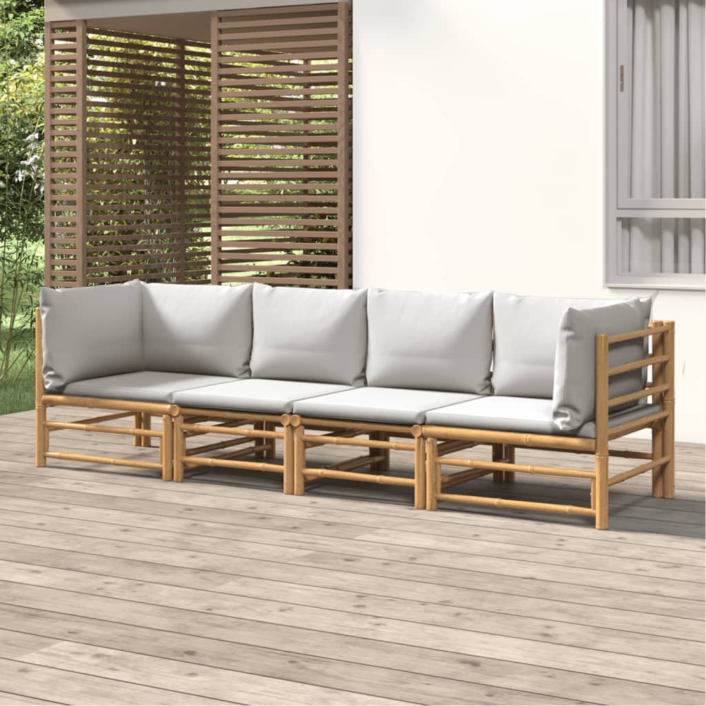 4-delige Loungeset met kussens bamboe lichtgrijs – afbeelding 1