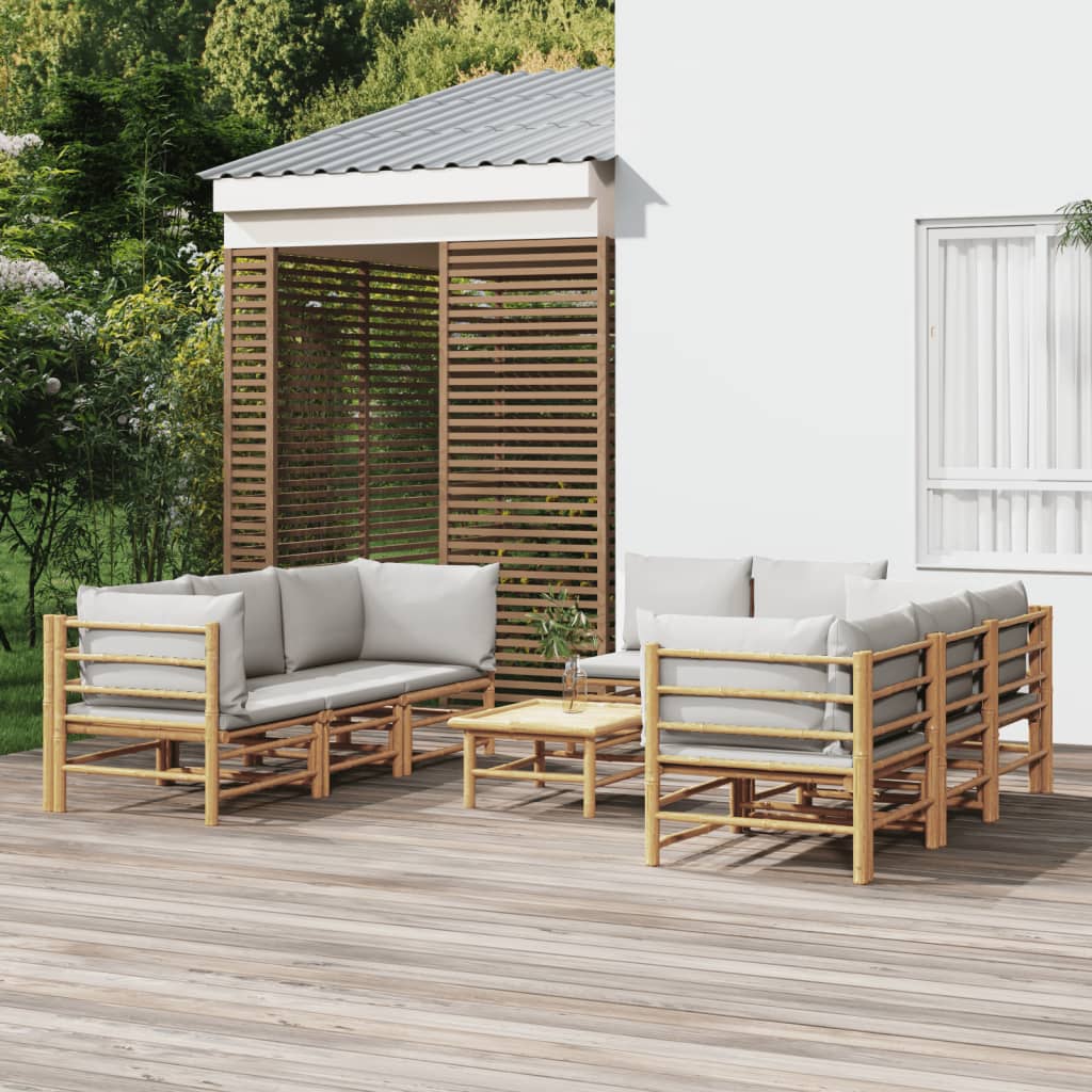 9-delige Loungeset met kussens bamboe lichtgrijs