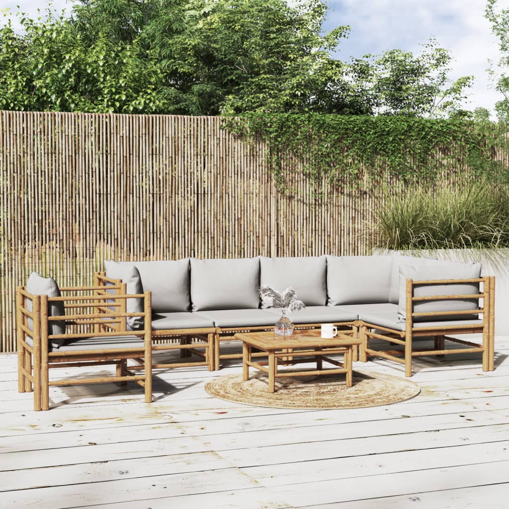 7-delige Loungeset met lichtgrijze kussens bamboe – afbeelding 1