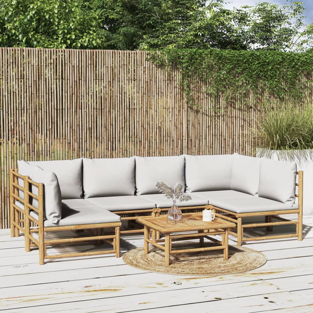7-delige Loungeset met lichtgrijze kussens bamboe – afbeelding 1