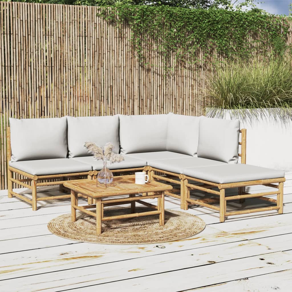 6-delige Loungeset met kussens bamboe lichtgrijs – afbeelding 1