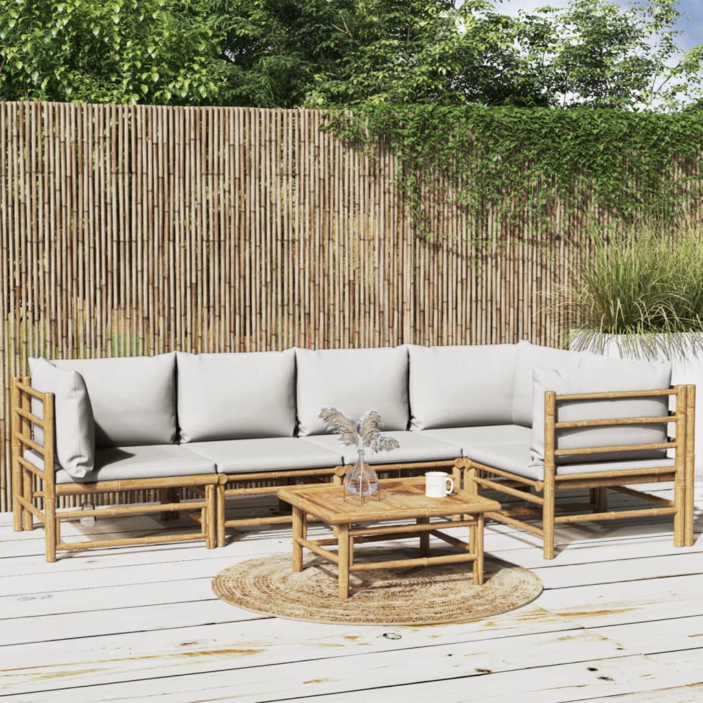 6-delige Loungeset met kussens bamboe lichtgrijs – afbeelding 1