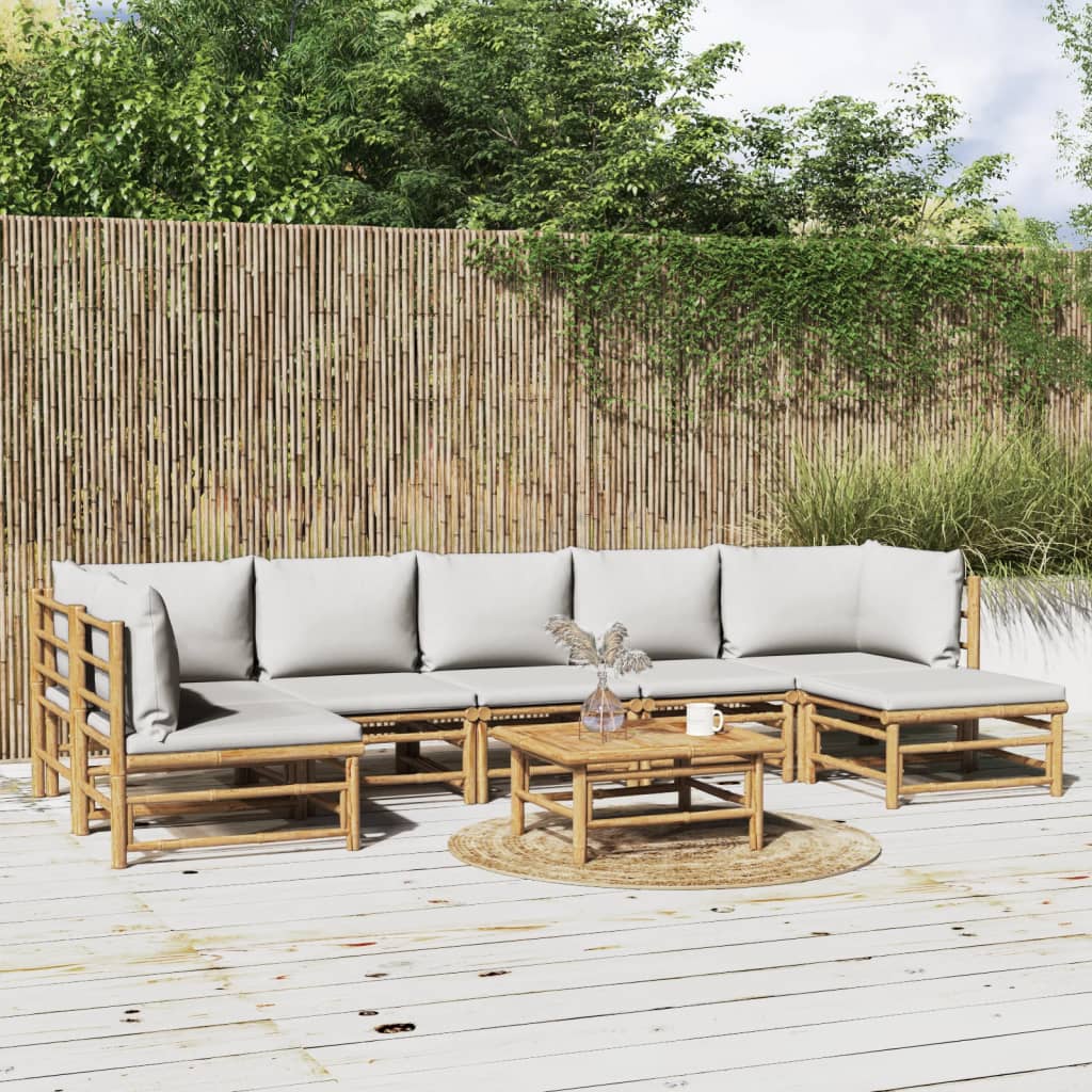 8-delige Loungeset met kussens bamboe lichtgrijs – afbeelding 1