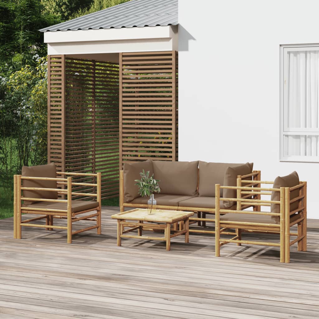 5-delige Loungeset met kussens bamboe taupe – afbeelding 1