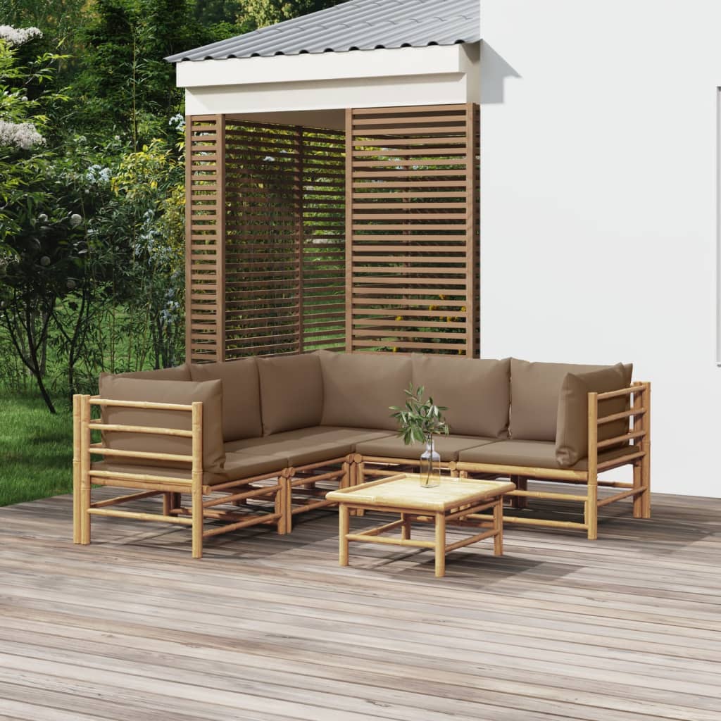 6-delige Loungeset met kussens bamboe taupe – afbeelding 1