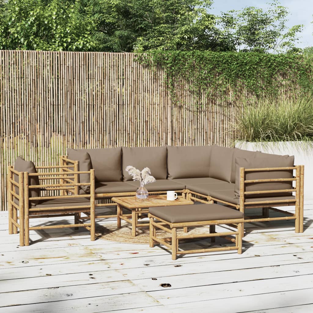 8-delige Loungeset met kussens bamboe taupe – afbeelding 1