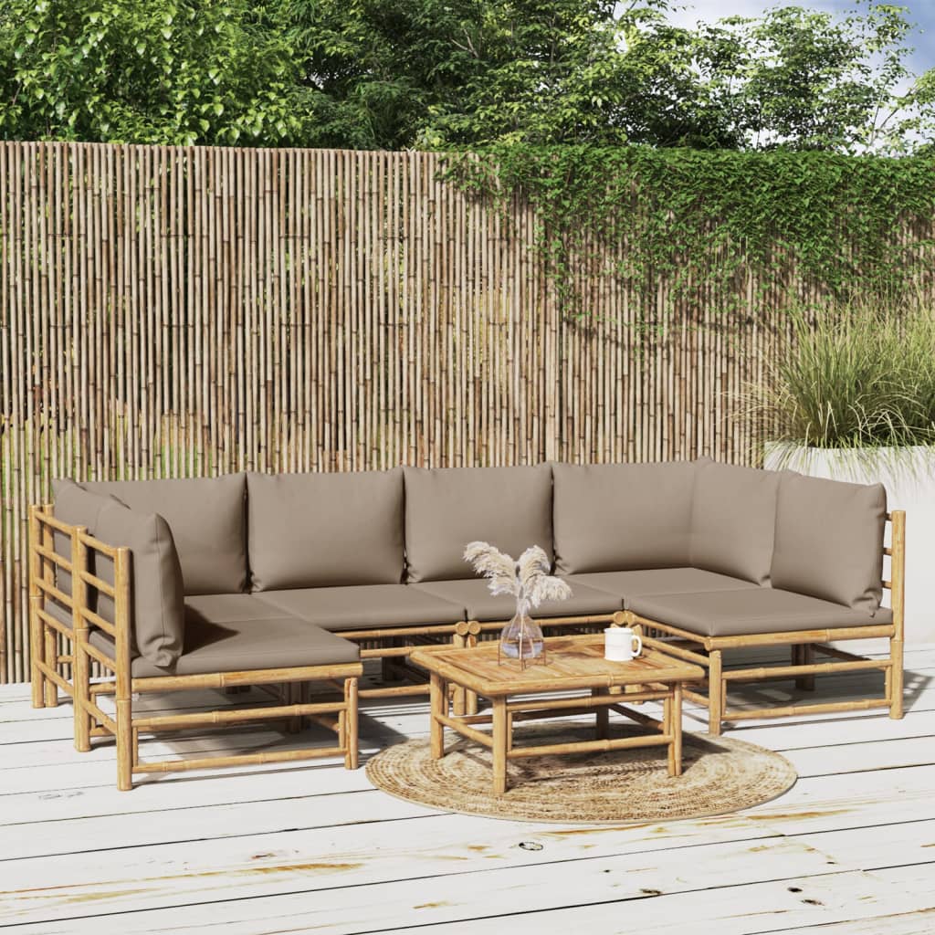 7-delige Loungeset met kussens bamboe taupe – afbeelding 1
