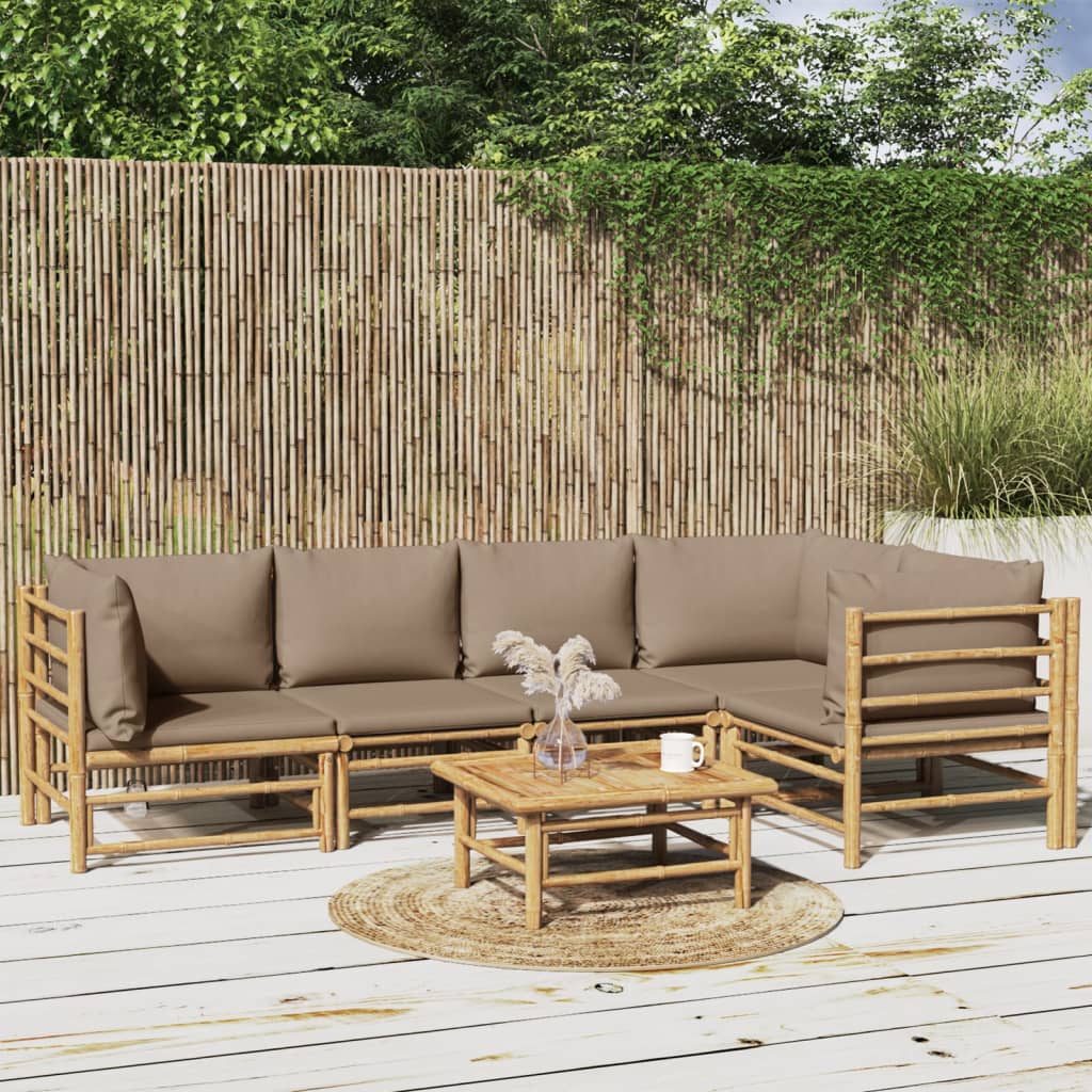 6-delige Loungeset met kussens bamboe taupe – afbeelding 1