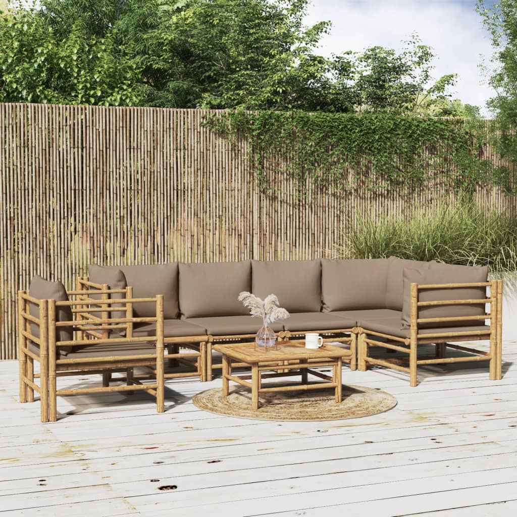 7-delige Loungeset met kussens bamboe taupe – afbeelding 1