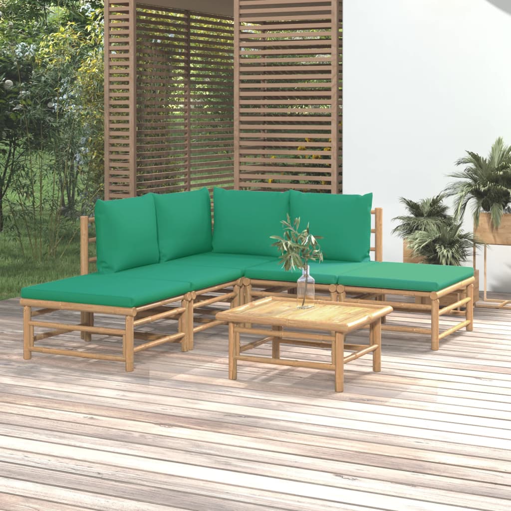6-delige Loungeset met kussens bamboe groen – afbeelding 1