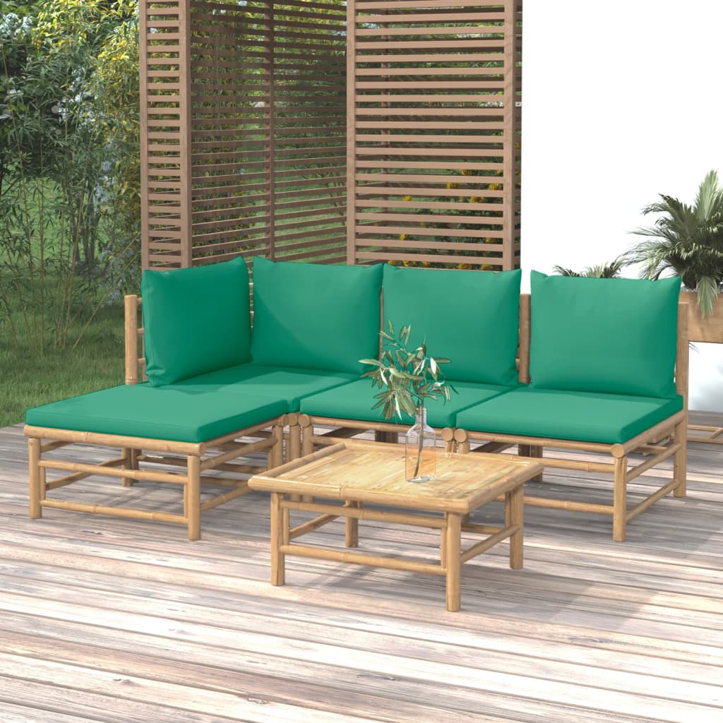 5-delige Loungeset met kussens bamboe groen – afbeelding 1