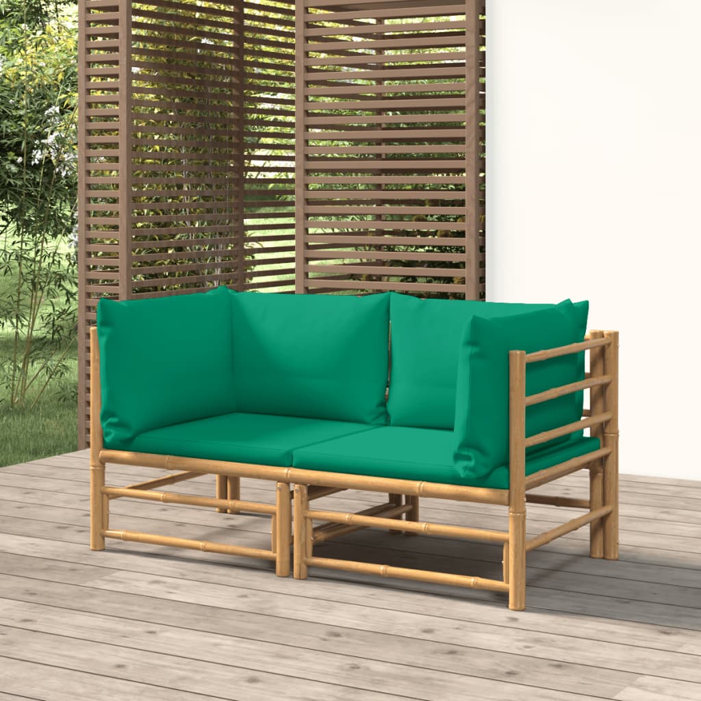 Tuinhoekbanken 2 st met kussens bamboe groen – afbeelding 1