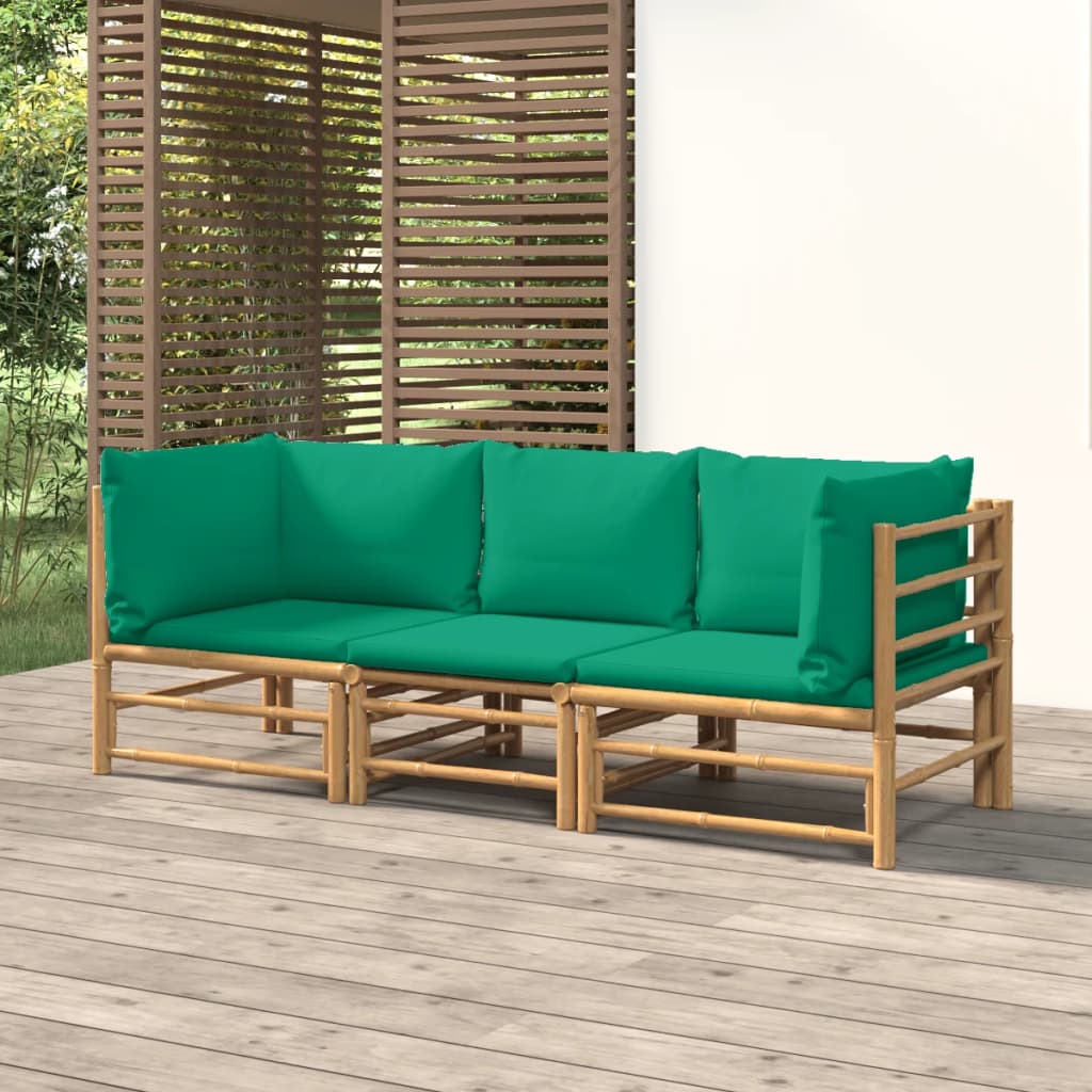 3-delige Loungeset met kussens bamboe groen – afbeelding 1