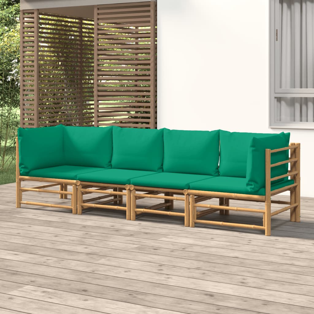 4-delige Loungeset met kussens bamboe groen – afbeelding 1