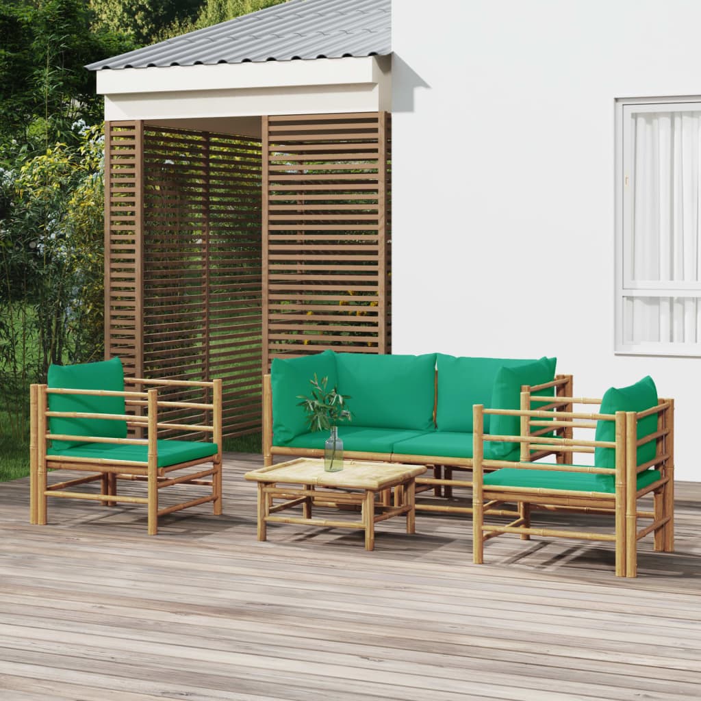 5-delige Loungeset met kussens bamboe groen – afbeelding 1