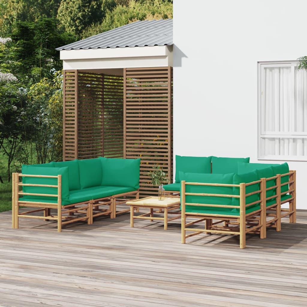 9-delige Loungeset met kussens bamboe groen – afbeelding 1