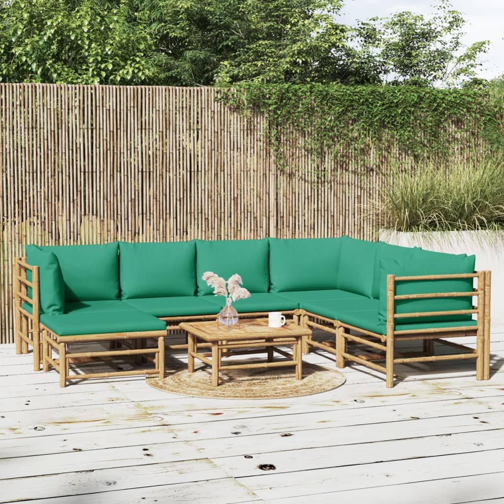 8-delige Loungeset met kussens bamboe groen – afbeelding 1