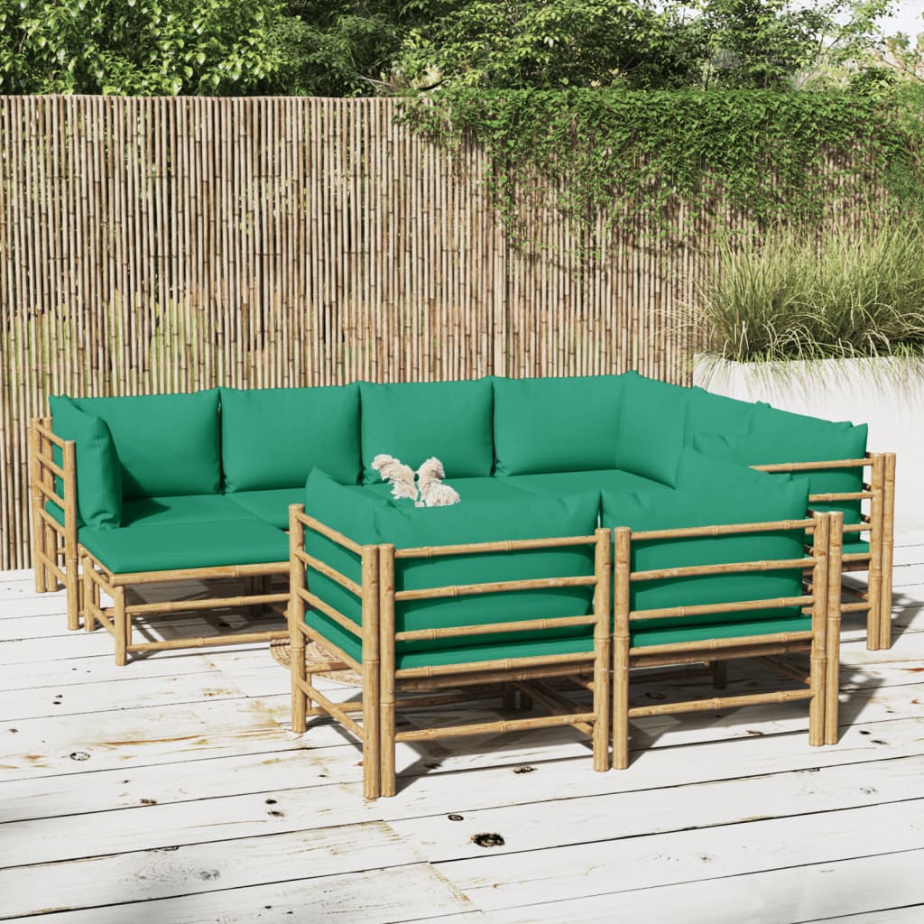 10-delige Loungeset met kussens bamboe groen – afbeelding 1