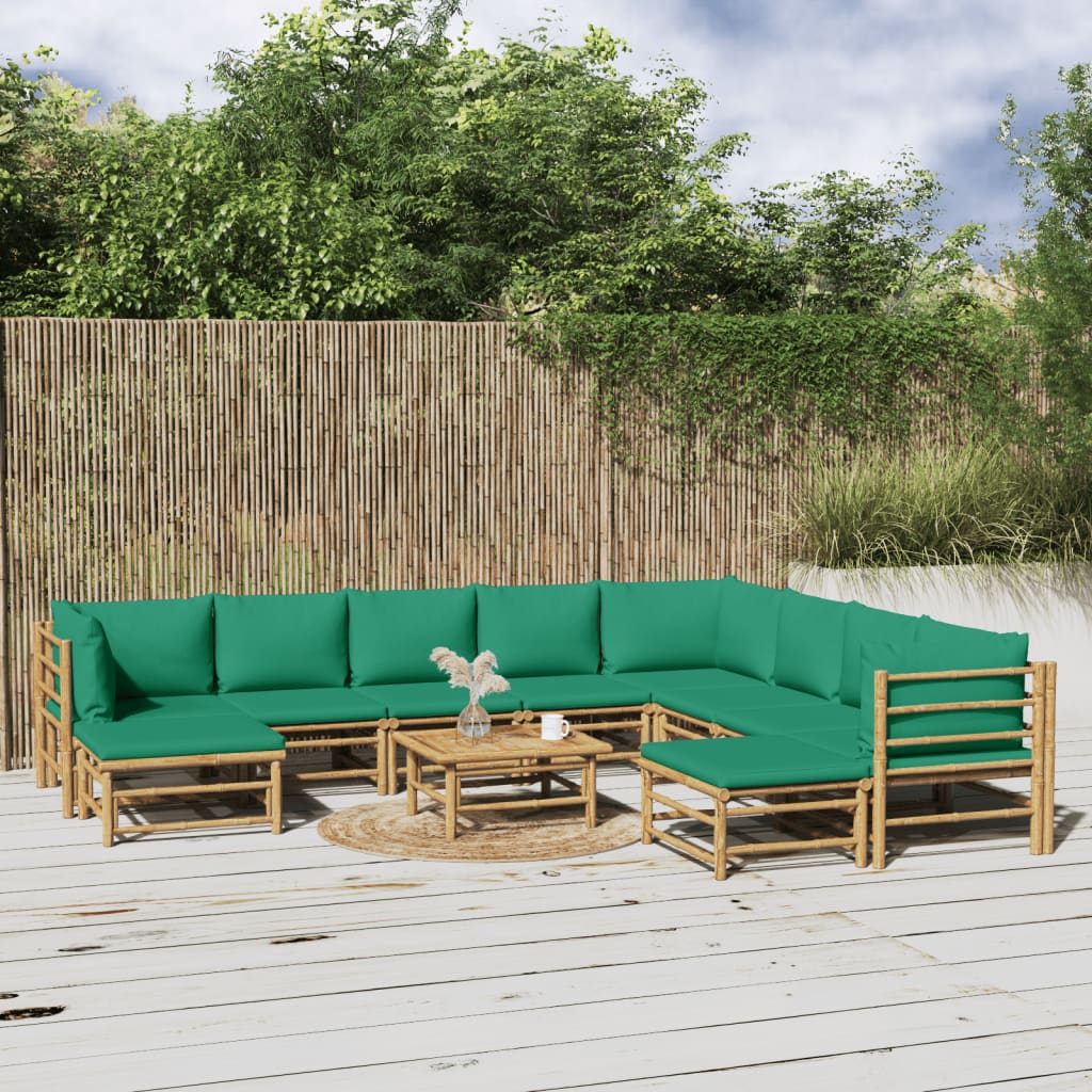 11-delige Loungeset met kussens bamboe groen – afbeelding 1