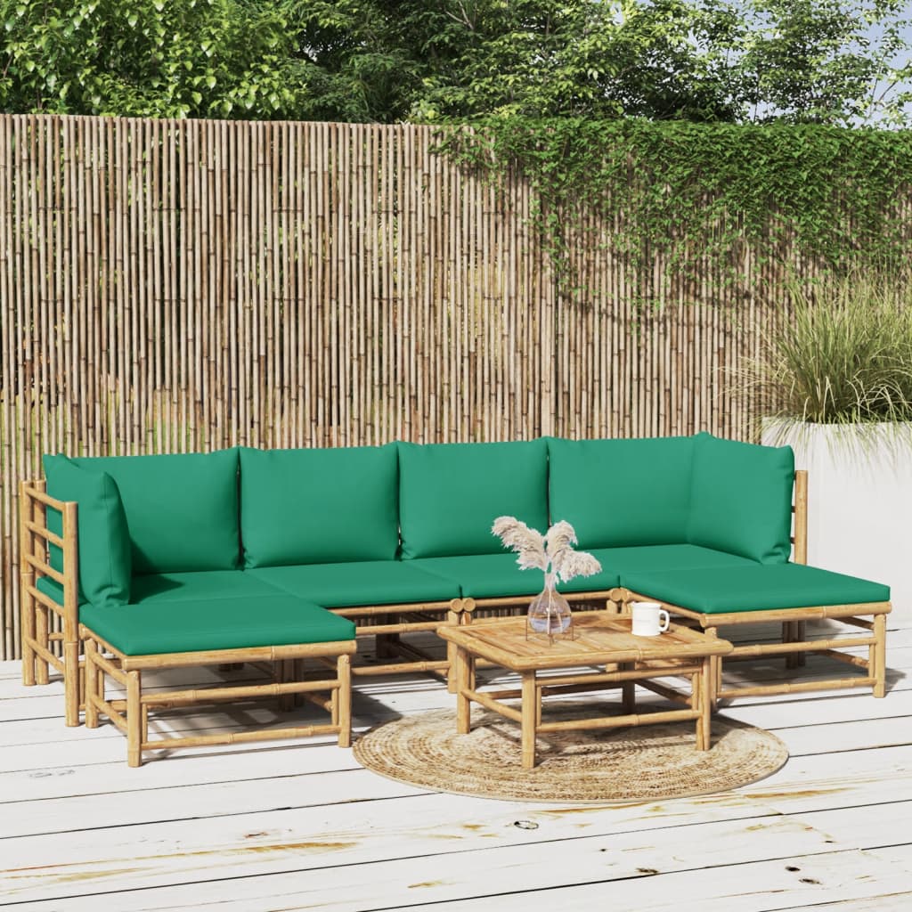 7-delige Loungeset met kussens bamboe groen – afbeelding 1