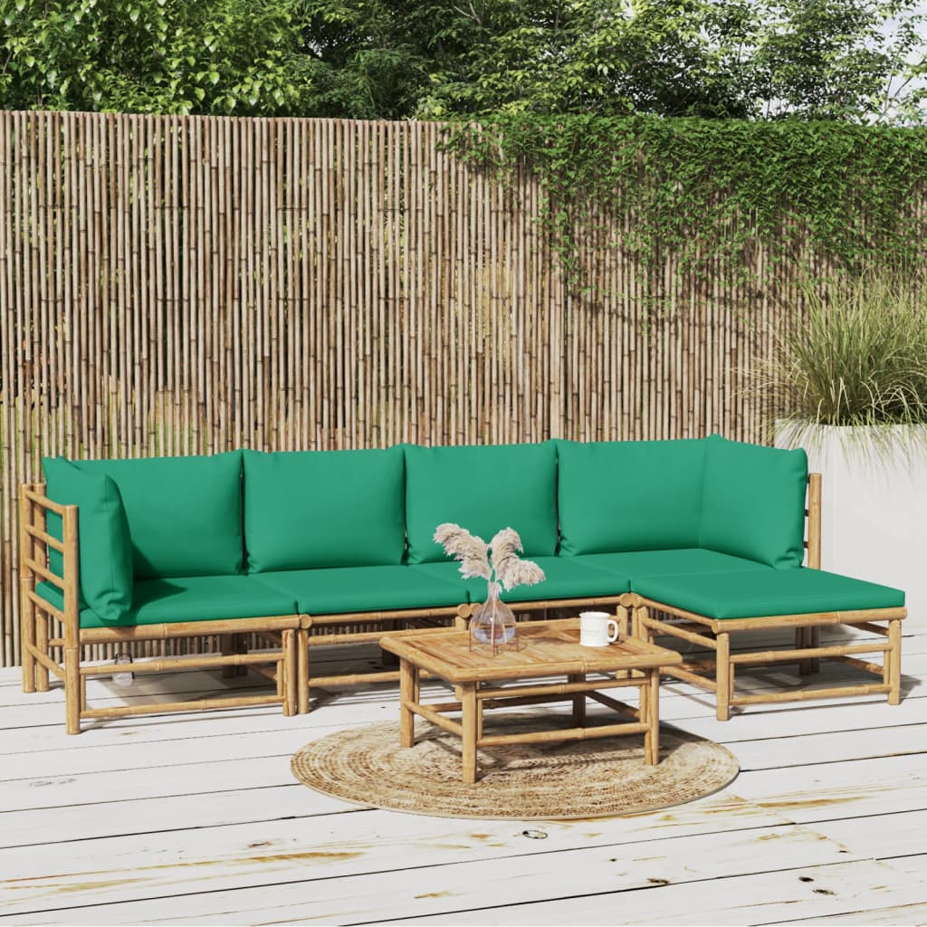 6-delige Loungeset met kussens bamboe groen – afbeelding 1
