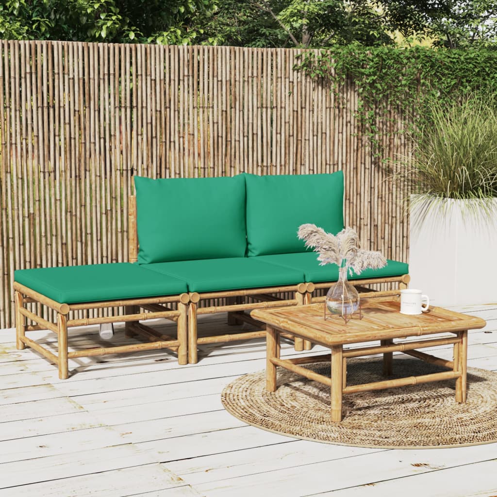 4-delige Loungeset met kussens bamboe groen – afbeelding 1