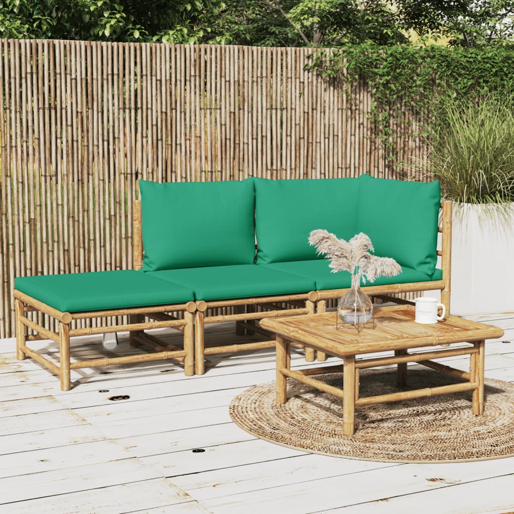 3-delige Loungeset met kussens bamboe groen – afbeelding 1
